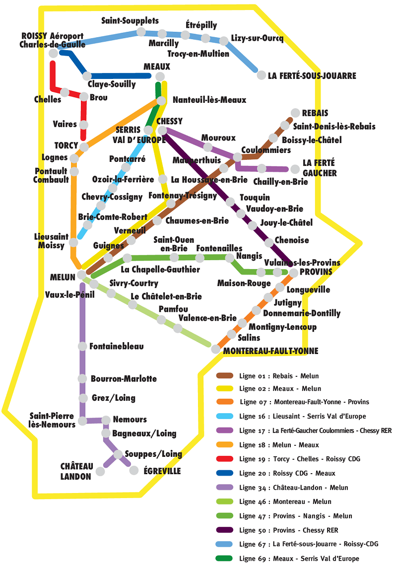 Plan du réseau Seine-et-Marne express