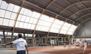 Perspective d'architecture d'un terrain de tennis