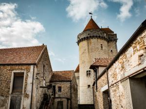 Une tours du château de Blandy surplombe la ferme de Blandy
