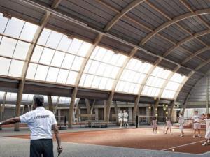 Perspective d'architecture d'un terrain de tennis