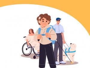 trois personnes représentent les handicaps visuels, moteurs et auditifs