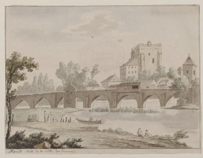 estampe représentant la ville de Moret-sur-Loing