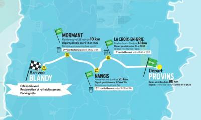 Carte d'un parcours à vélo reliant Provins et Blandy-les-Tours