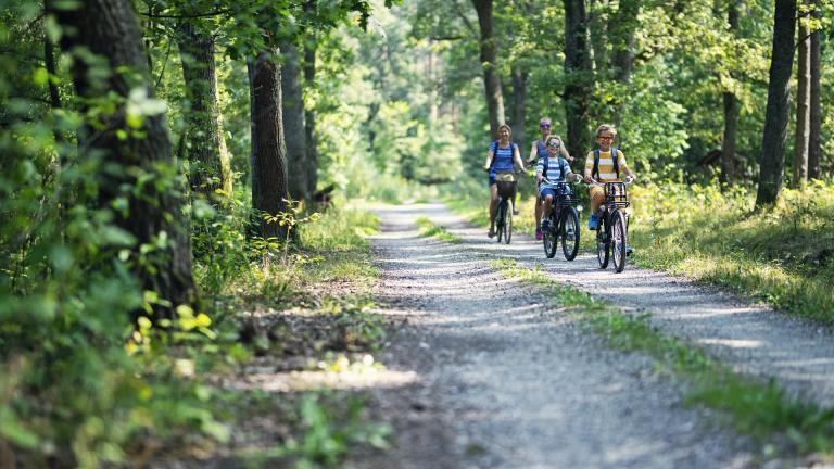 Famille qui se promène à vélo