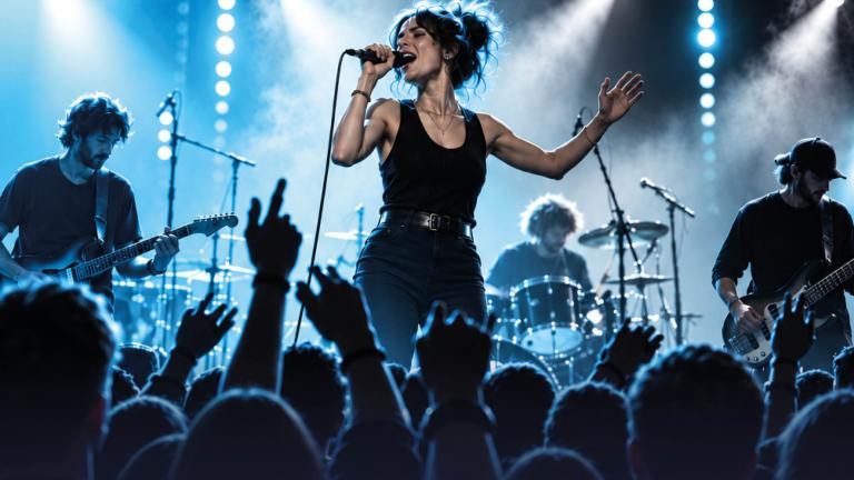 Une chanteuse sur une scène de concert