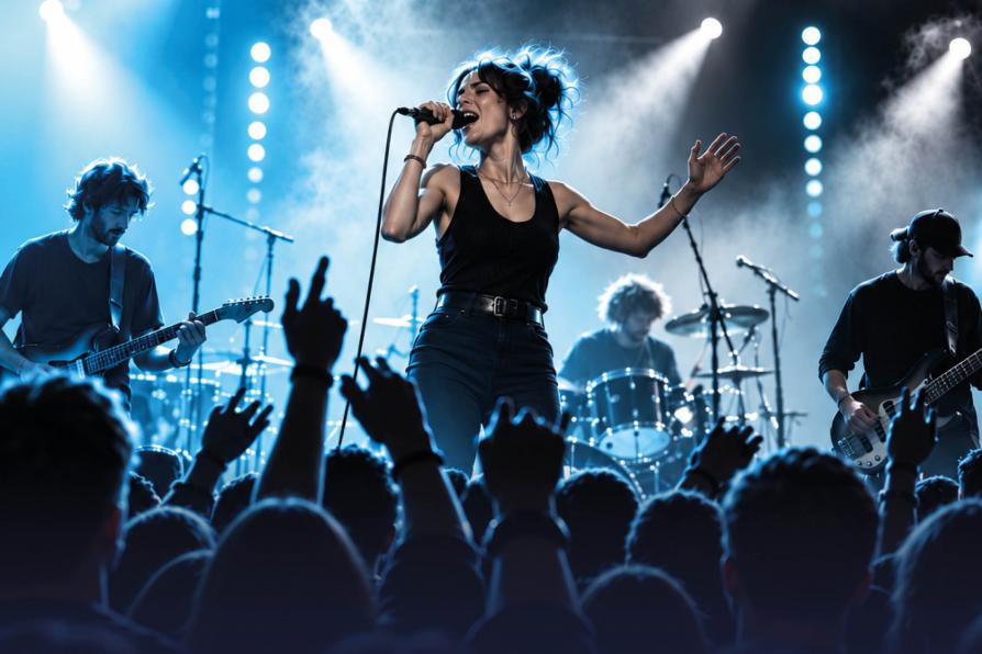 Une chanteuse sur une scène de concert